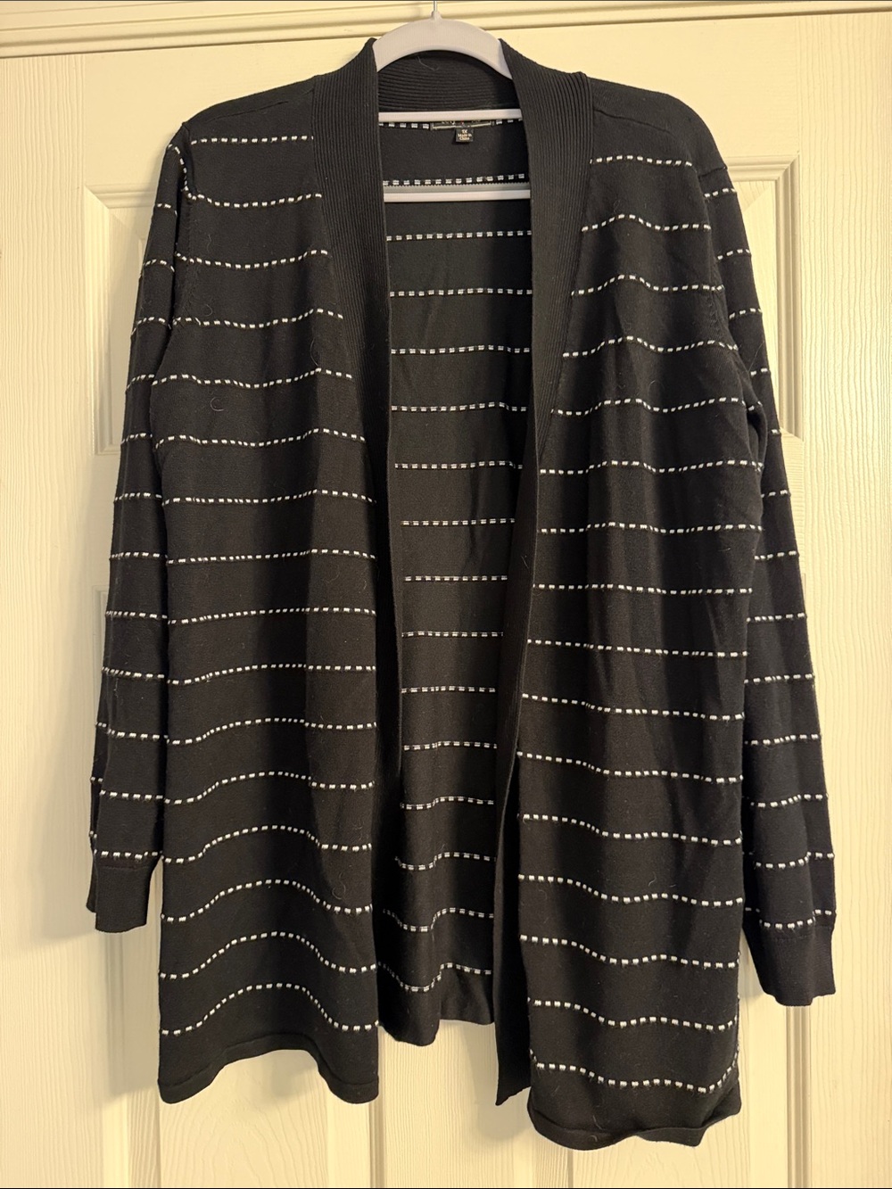 Open-Front Black Striped Cardigan Sweater